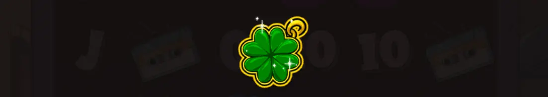 Symbole Trèfle à Quatre Feuilles vert brillant avec contour doré et effet de pièce de monnaie en arrière-plan, montrant l'icône de multiplication et les valeurs possibles x2, x3, x4, x5, x10